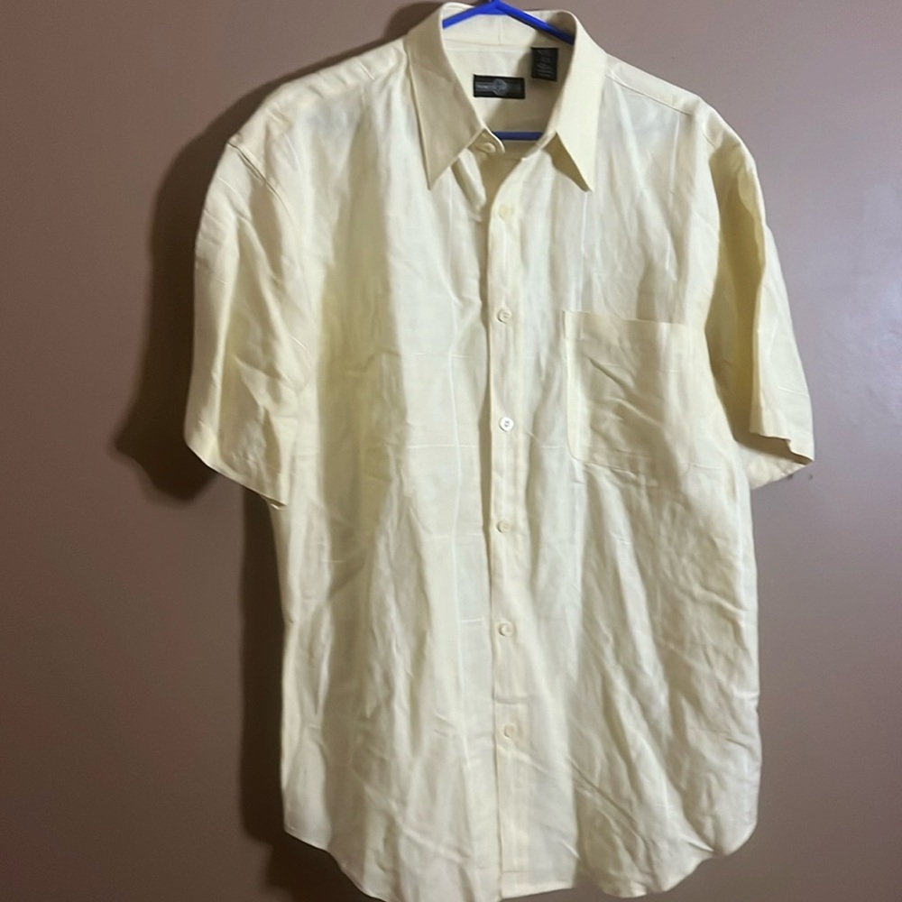 😄Linen rayon oversized yellow button down shirt. B6